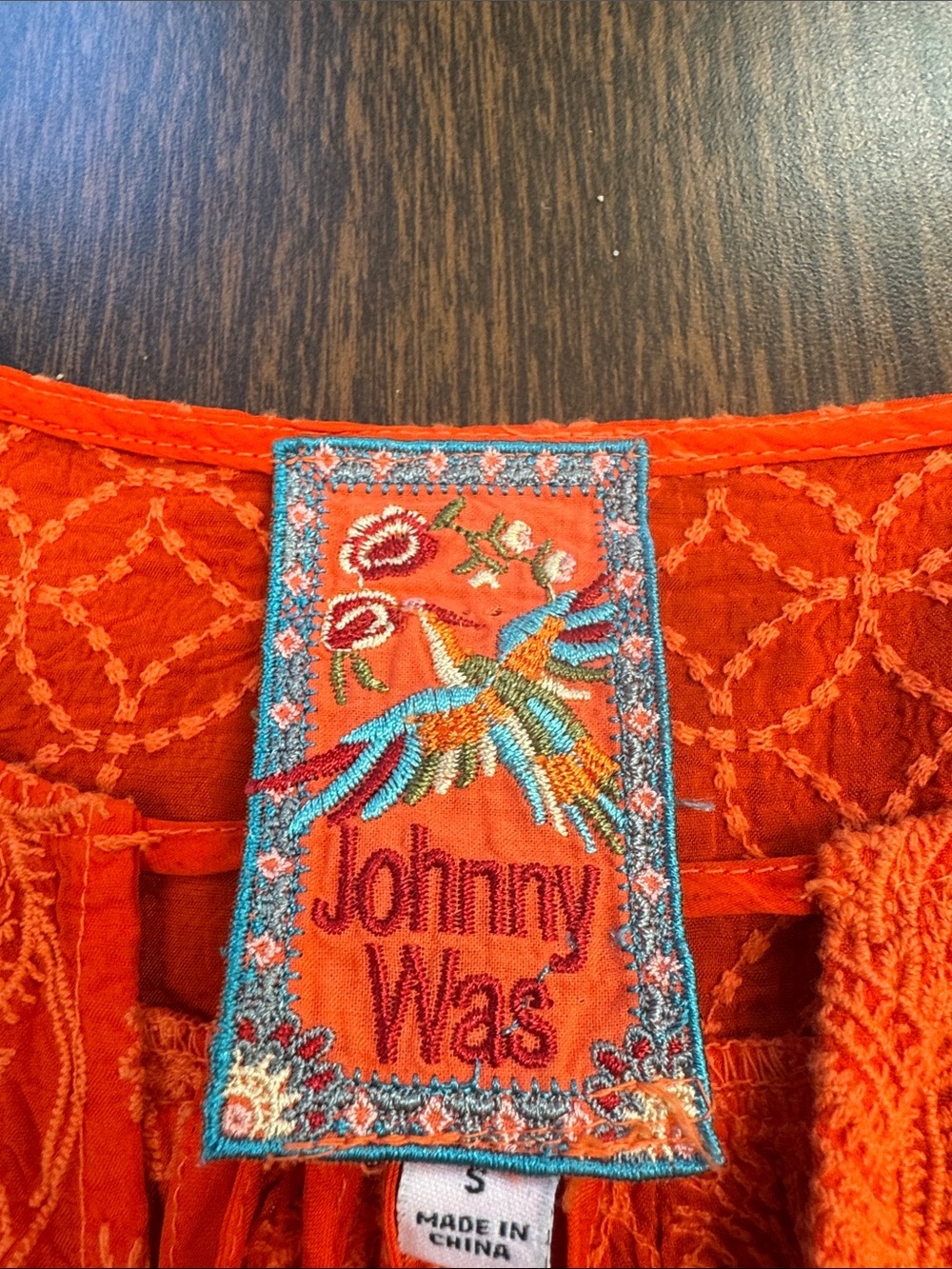 Johnny Was Reddish Orange Embroidered Peasant Tunic - Picture 2 of 3